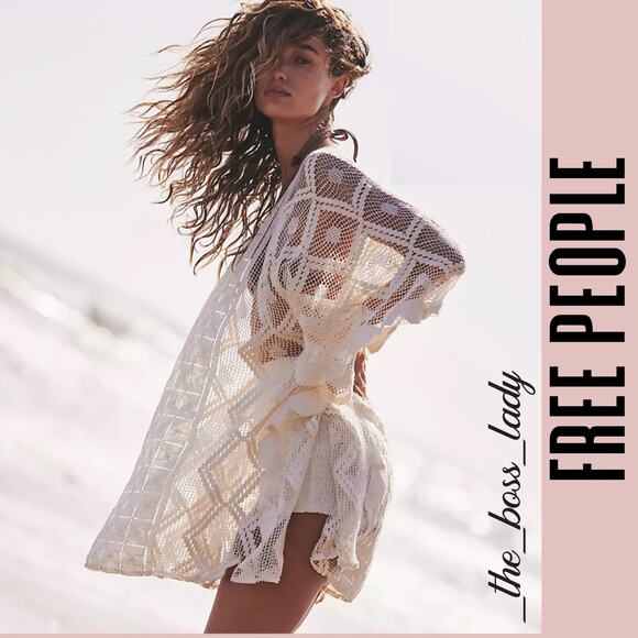 Free People kaftan crochet all tous duster one-piece cover-up top - Picture 1 of 9